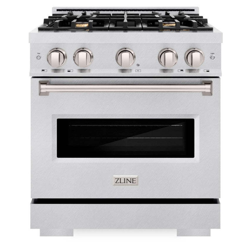 ZLINE 30" 4.2 cu. ft. Classic Dual Fuel Range in DuraSnow® Stainless Steel with 4 Brass Burners, CDRS-BR-30