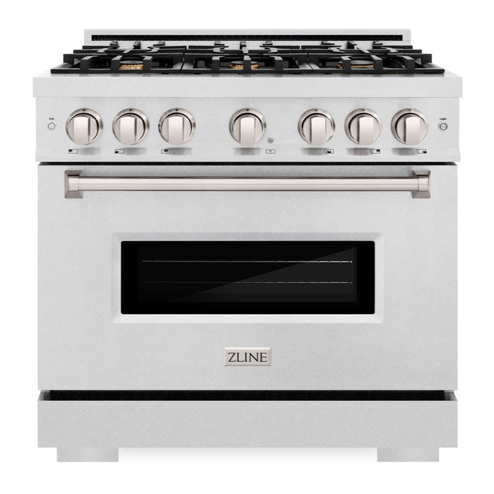 ZLINE 36" 5.2 cu. ft. Classic Dual Fuel Range with 6 Brass Burners in DuraSnow® Stainless Steel, CDRS-BR-36