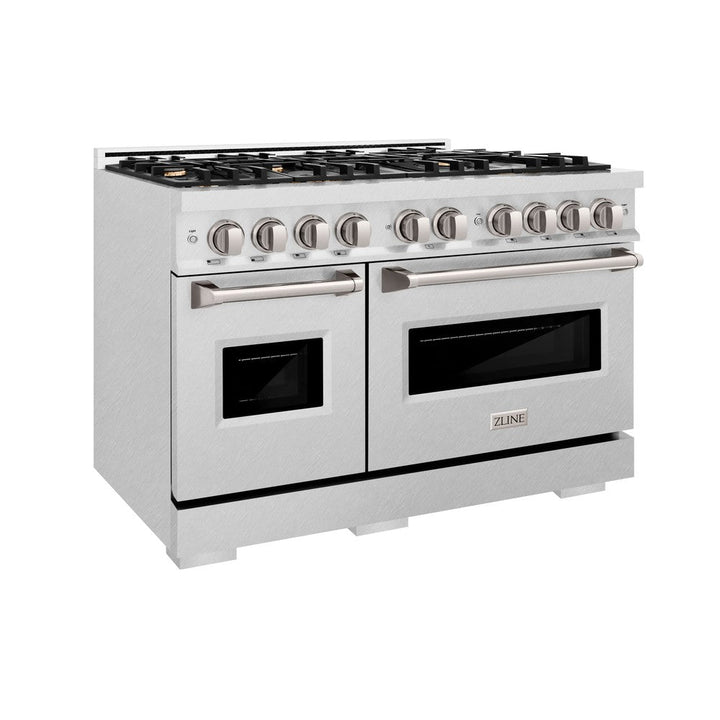 ZLINE 48" 6.7 cu. ft. Classic Double Oven Dual Fuel Range in DuraSnow® Stainless Steel with 8 Brass Burners, CDRS-BR-48