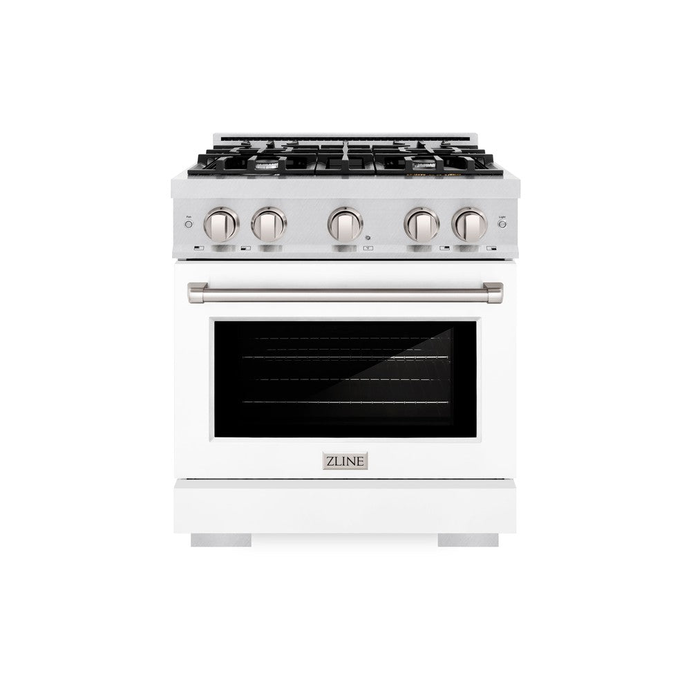 ZLINE 30" 4.2 cu. ft. Select Dual Fuel Range with 4 Burners in DuraSnow® Stainless Steel with White Matte Door, HDRS-WM-30