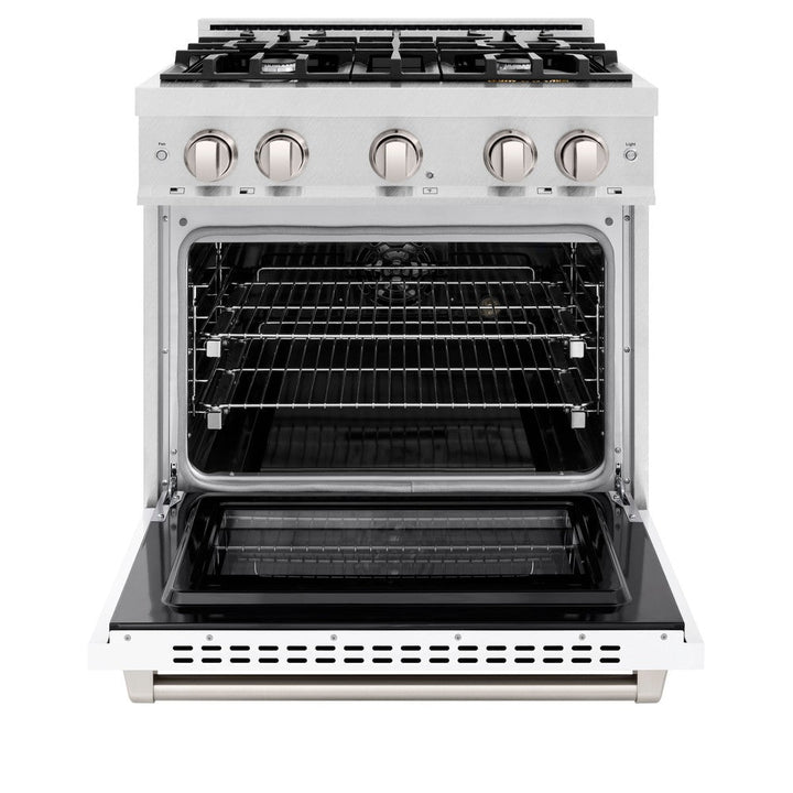 ZLINE 30" 4.2 cu. ft. Select Dual Fuel Range with 4 Burners in DuraSnow® Stainless Steel with White Matte Door, HDRS-WM-30