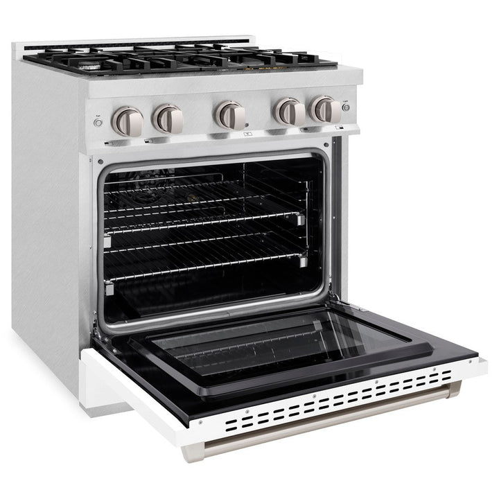 ZLINE 30" 4.2 cu. ft. Select Dual Fuel Range with 4 Burners in DuraSnow® Stainless Steel with White Matte Door, HDRS-WM-30