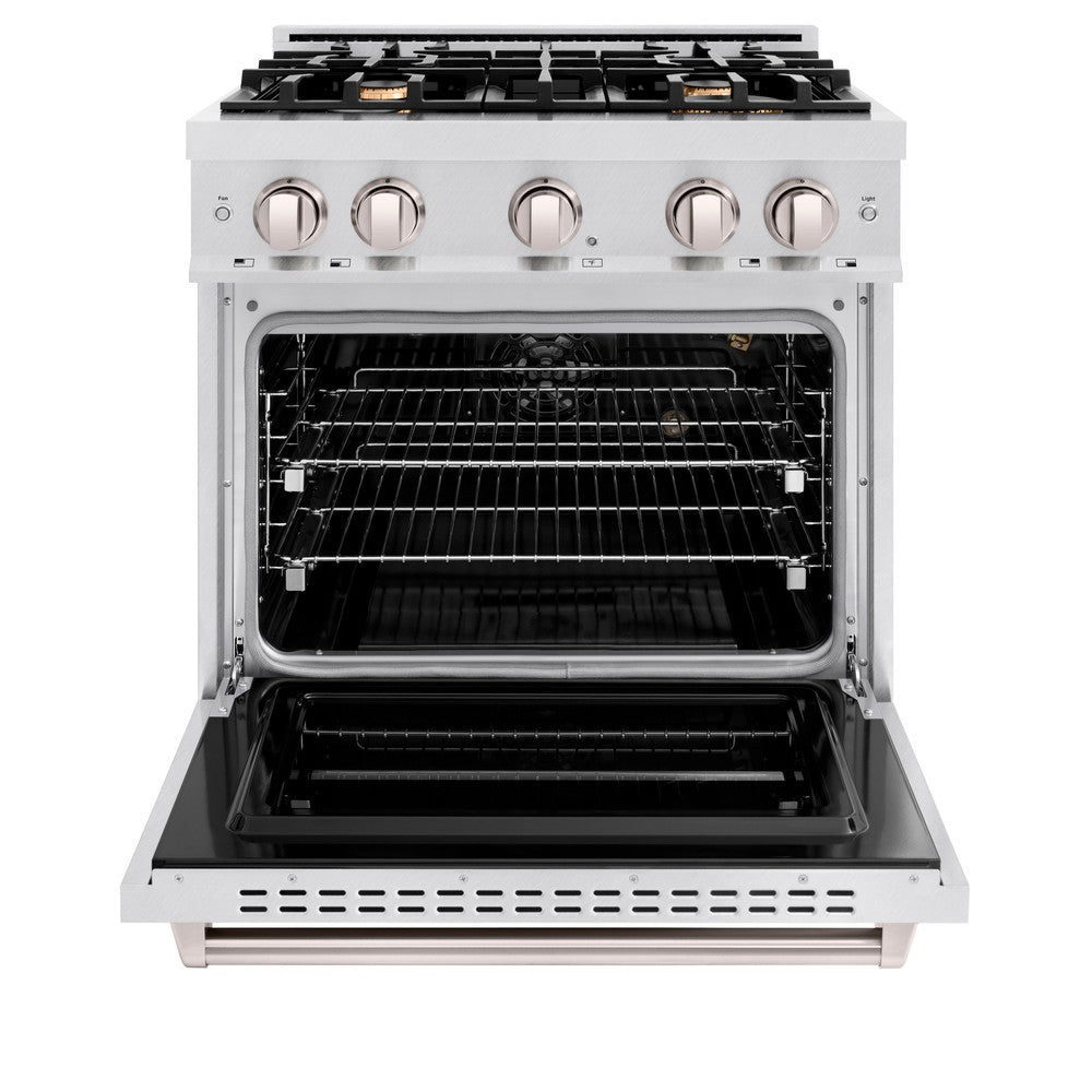 ZLINE 30" 4.2 cu. ft. Classic Gas Range with Convection Gas Oven in DuraSnow® Stainless Steel with 4 Brass Burners, CGRS-BR-30