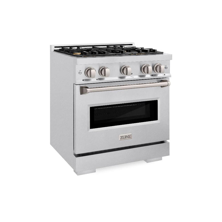 ZLINE 30" 4.2 cu. ft. Classic Gas Range with Convection Gas Oven in DuraSnow® Stainless Steel with 4 Brass Burners, CGRS-BR-30