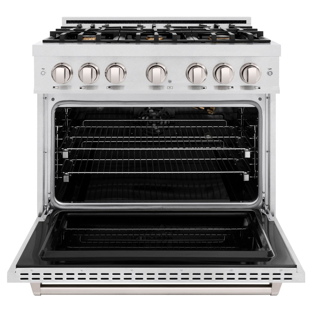 ZLINE 36" 5.2 cu. ft. Classic Gas Range with 6 Brass Burners in DuraSnow® Stainless Steel, CGRS-BR-36