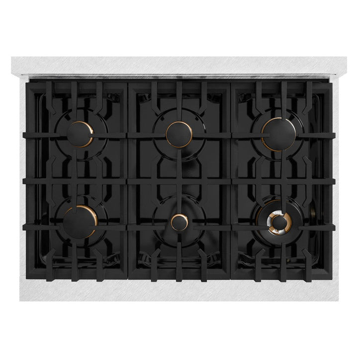 ZLINE 36" 5.2 cu. ft. Classic Gas Range with 6 Brass Burners in DuraSnow® Stainless Steel, CGRS-BR-36