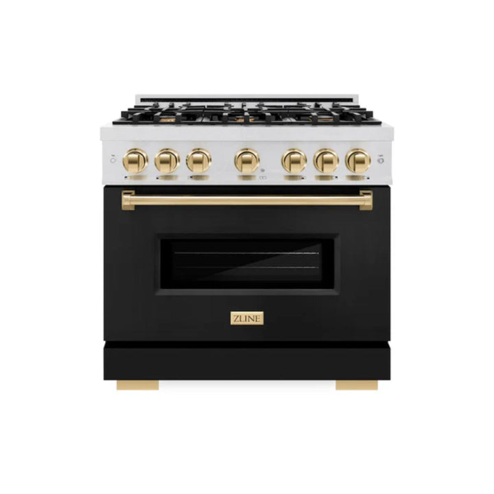 ZLINE Autograph Edition Classic Gas Range with Convection Gas Oven in Satin Stainless Steel Matte Black and Polished Gold Accents