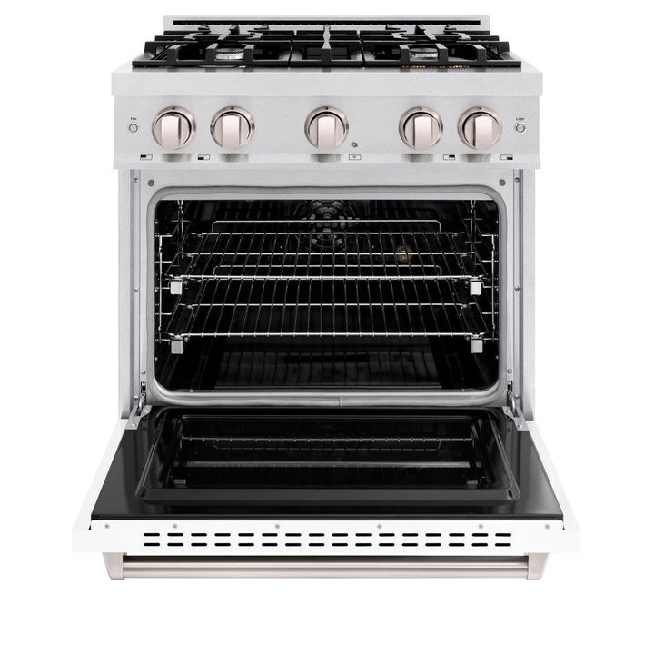 ZLINE 30" 4.2 cu. ft. Classic Dual Fuel Range with 4 Burners in DuraSnow® Stainless Steel with White Matte Door, CDRS-WM-30