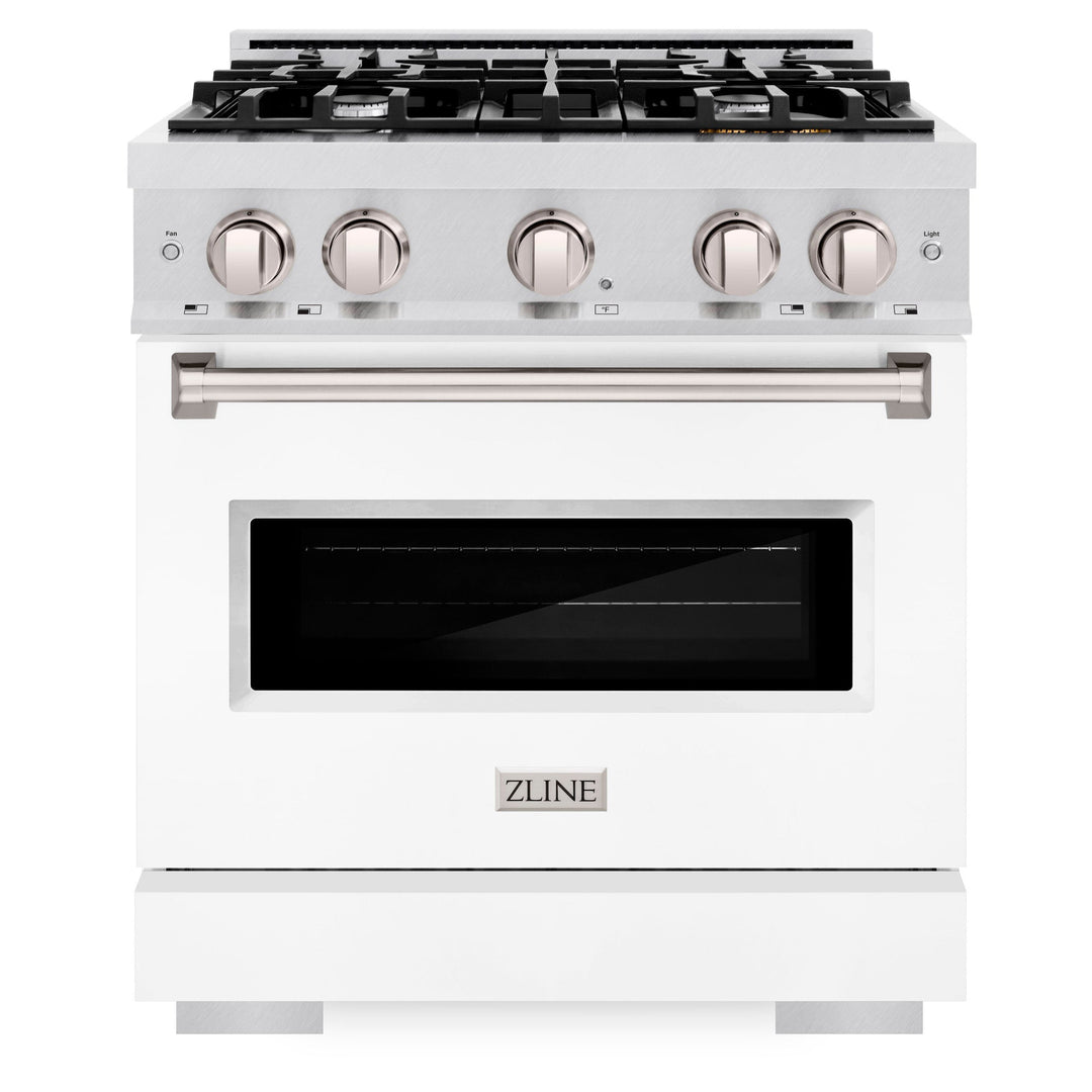 ZLINE 30" 4.2 cu. ft. Classic Dual Fuel Range with 4 Burners in DuraSnow® Stainless Steel with White Matte Door, CDRS-WM-30