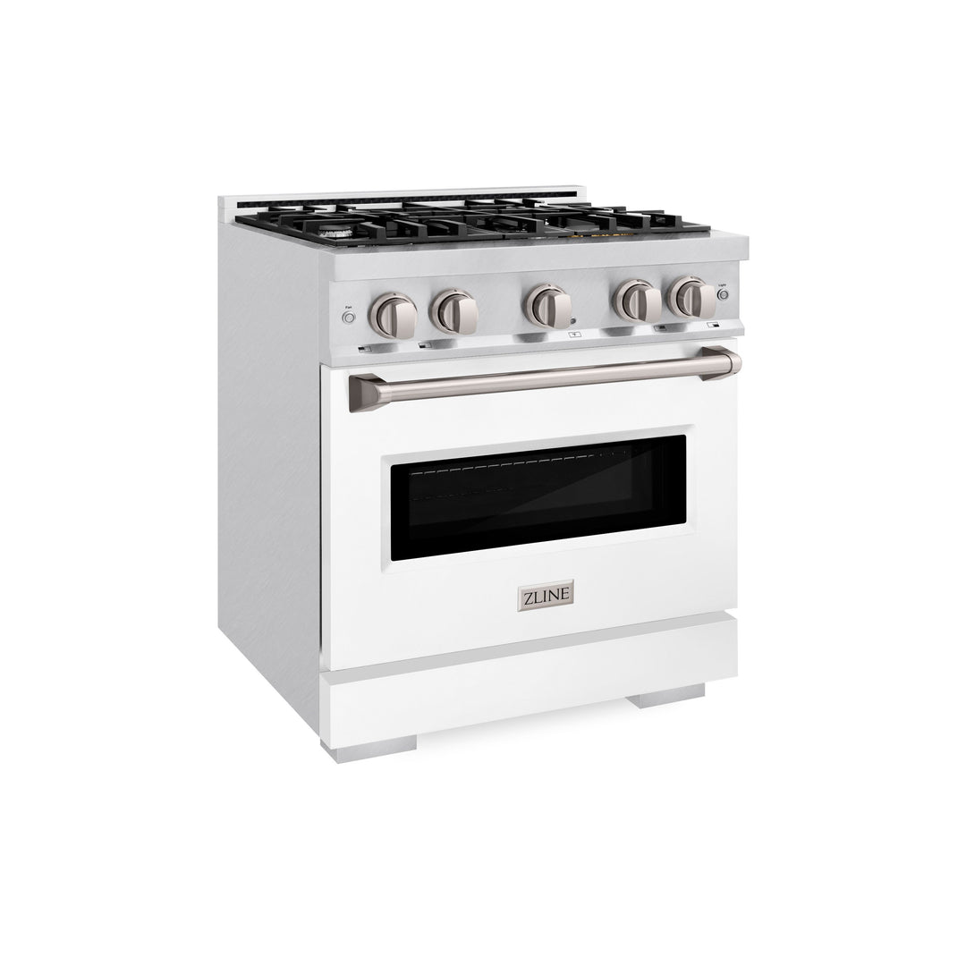 ZLINE 30" 4.2 cu. ft. Classic Dual Fuel Range with 4 Burners in DuraSnow® Stainless Steel with White Matte Door, CDRS-WM-30