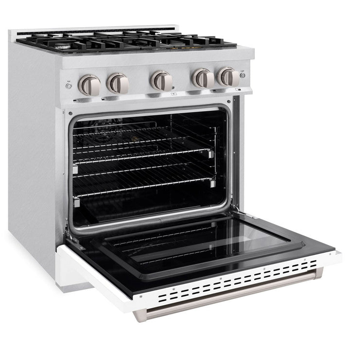 ZLINE 30" 4.2 cu. ft. Classic Dual Fuel Range with 4 Burners in DuraSnow® Stainless Steel with White Matte Door, CDRS-WM-30