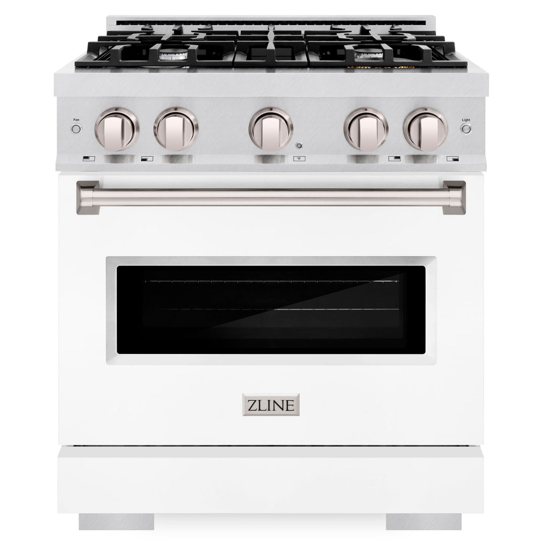 ZLINE 30" 4.2 cu. ft. Classic Gas Range with 4 Burners in DuraSnow® Stainless Steel with White Matte Door, CGRS-WM-30