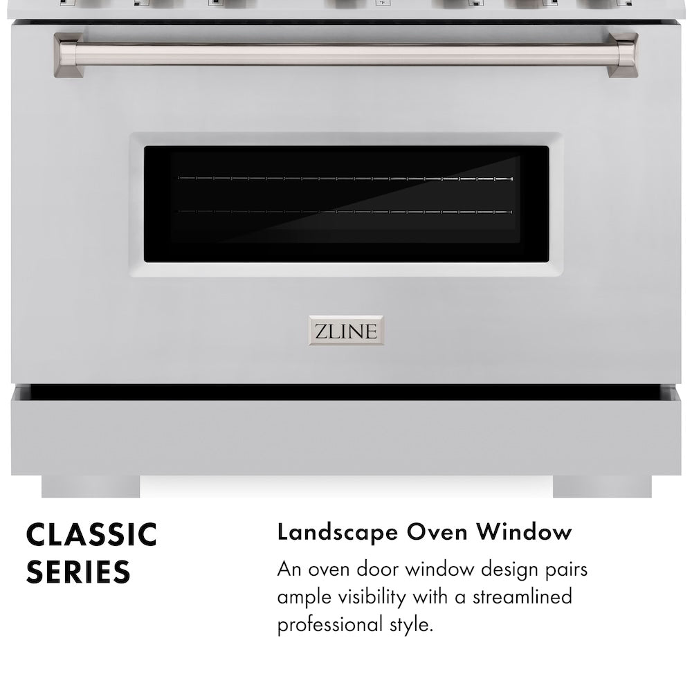 ZLINE 36 in. 5.2 cu. ft. Classic Gas Range with 6 Burner Cooktop and Convection Gas Oven in Stainless Steel, Open Box-Excellent Condition