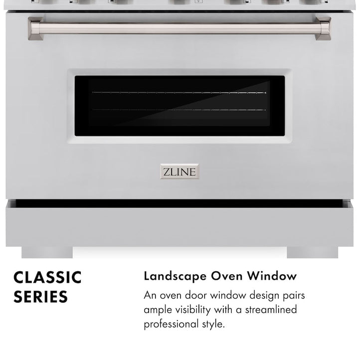 ZLINE 36 in. 5.2 cu. ft. Classic Gas Range with 6 Burner Cooktop and Convection Gas Oven in Stainless Steel, Open Box-Excellent Condition
