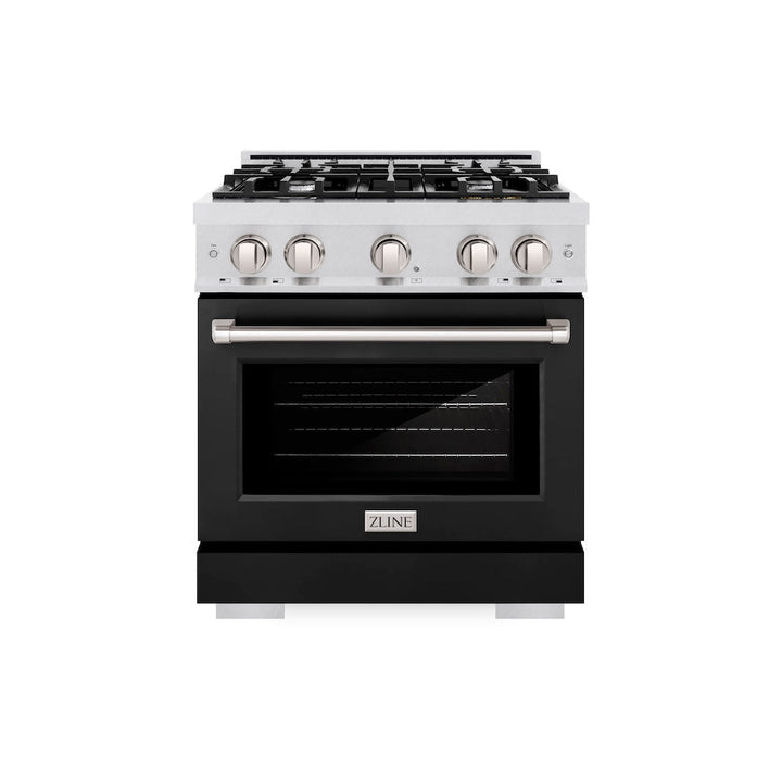 ZLINE 30 in. 4.2 cu. ft. Select Dual Fuel Range with 4 Burner Gas Cooktop and Electric Convection Oven in Satin Stainless Steel with Black Matte Door, Open Box-Excellent Condition