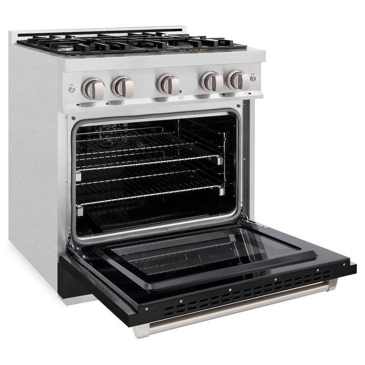 ZLINE 30 in. 4.2 cu. ft. Select Dual Fuel Range with 4 Burner Gas Cooktop and Electric Convection Oven in Satin Stainless Steel with Black Matte Door, Open Box-Excellent Condition