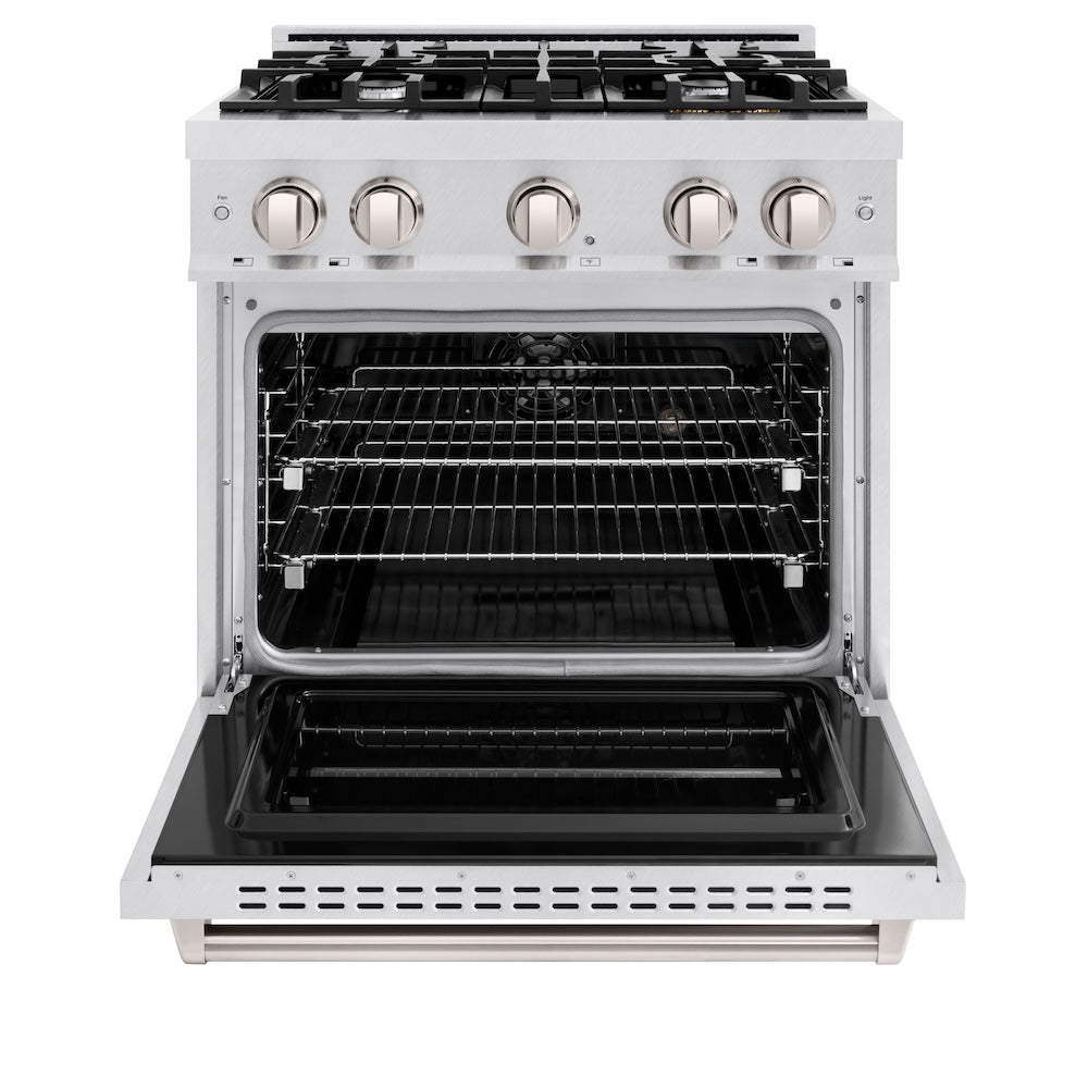ZLINE 30 in. 4.2 cu. ft. Classic Dual Fuel Range with 4 Burner Gas Cooktop and Electric Convection Oven in Satin Stainless Steel, Open Box-Excellent Condition