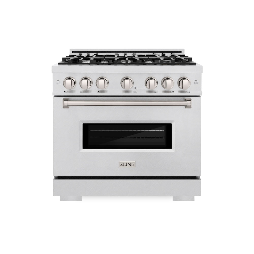 ZLINE 36 in. 5.2 cu. ft. Classic Dual Fuel Range with 6 Burner Gas Cooktop and Electric Convection Oven in Satin Stainless Steel, Open Box-Excellent Condition
