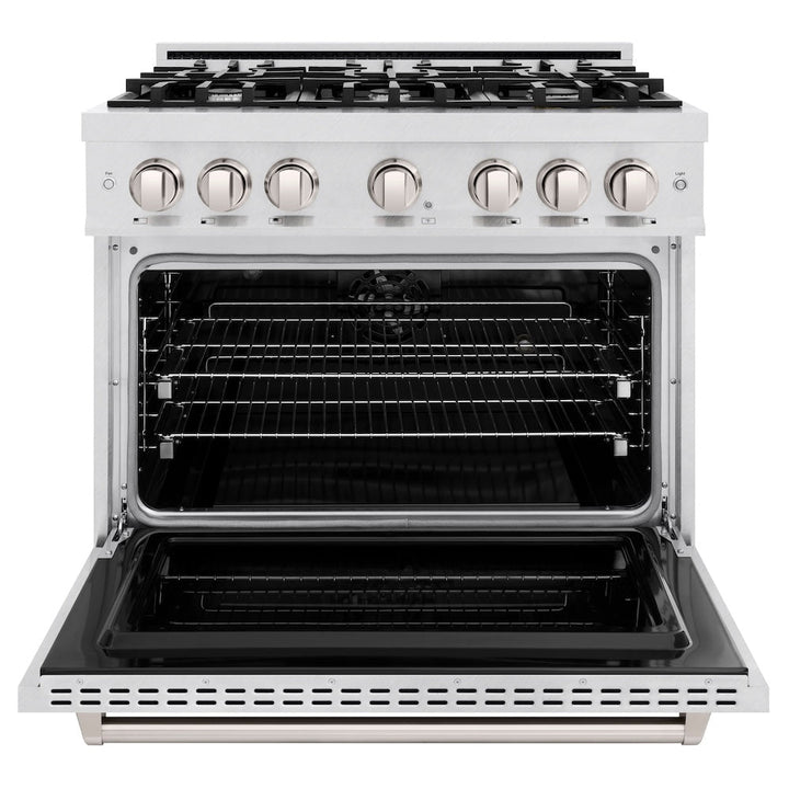 ZLINE 36 in. 5.2 cu. ft. Classic Dual Fuel Range with 6 Burner Gas Cooktop and Electric Convection Oven in Satin Stainless Steel, Open Box-Excellent Condition