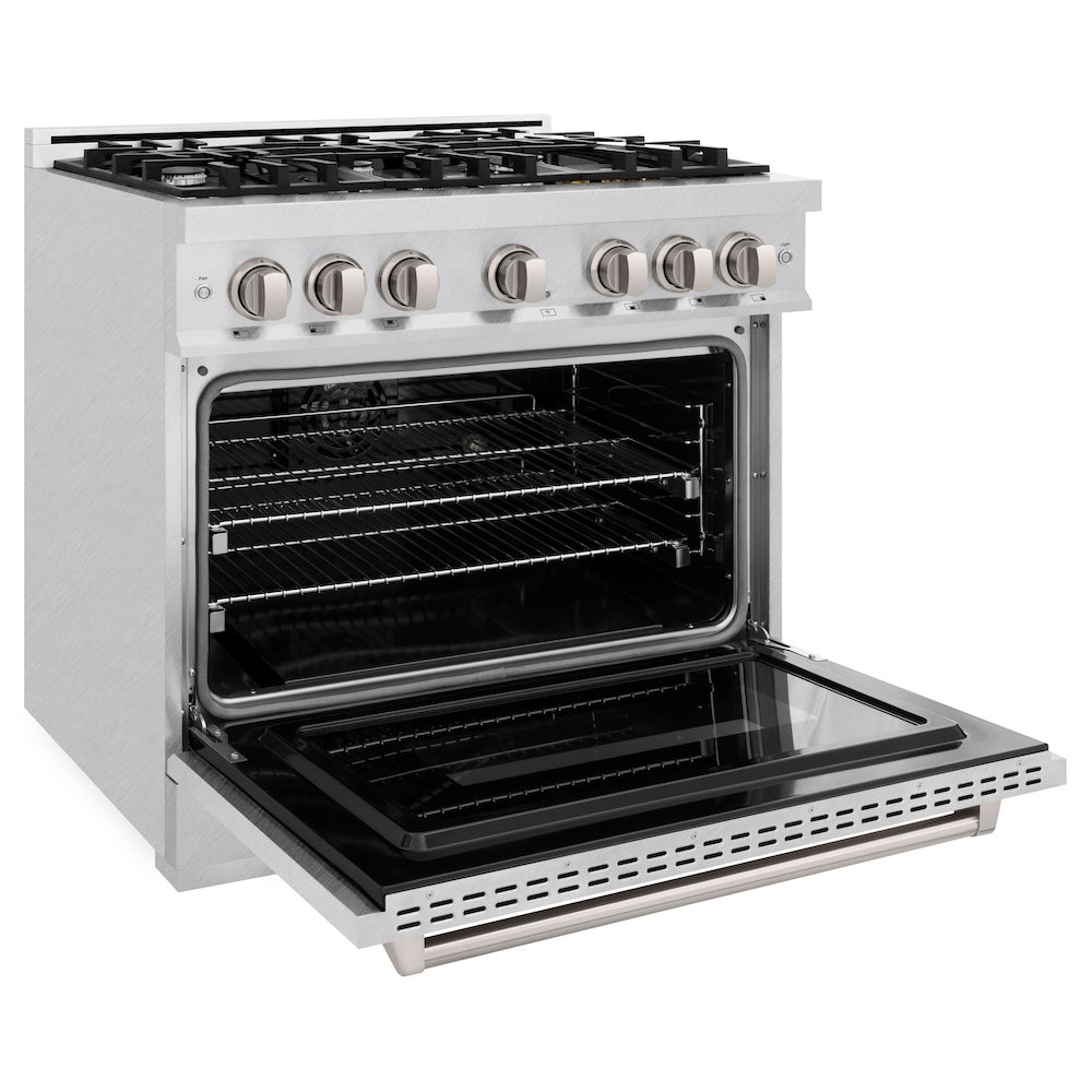 ZLINE 36 in. 5.2 cu. ft. Classic Dual Fuel Range with 6 Burner Gas Cooktop and Electric Convection Oven in Satin Stainless Steel, Open Box-Excellent Condition