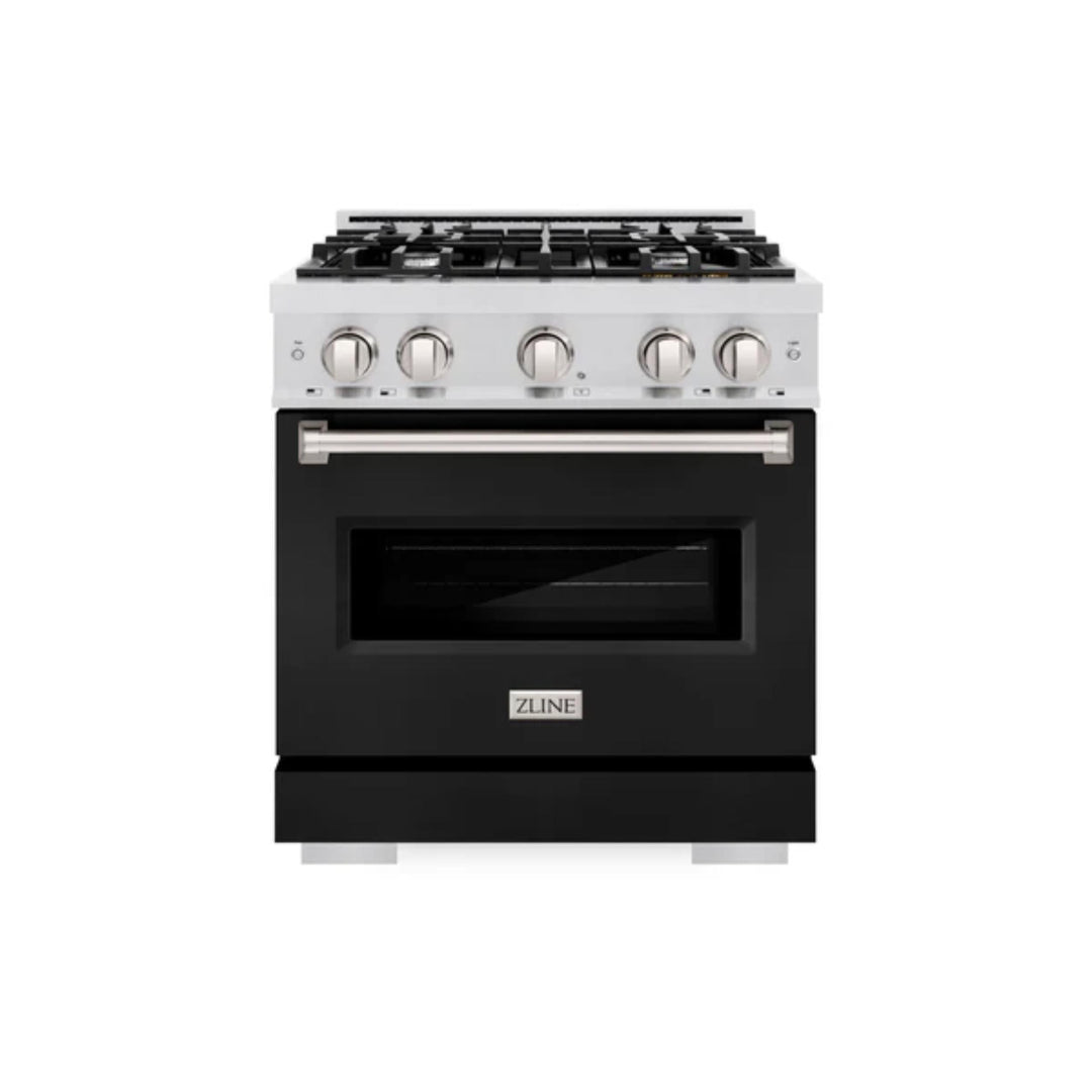ZLINE Classic Dual Fuel Ranges with Black Matte Doors in Satin Stainless Steel Finish