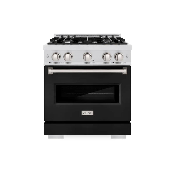 ZLINE Classic Dual Fuel Ranges with Black Matte Doors in Satin Stainless Steel Finish