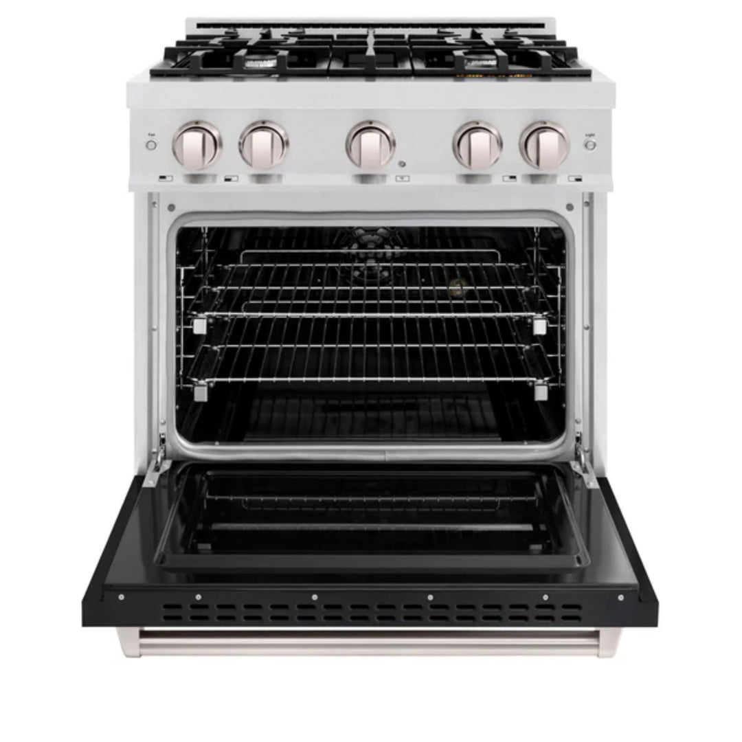 ZLINE Classic Dual Fuel Ranges with Black Matte Doors in Satin Stainless Steel Finish
