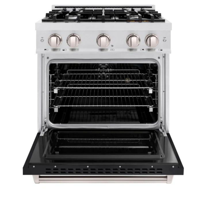 ZLINE Classic Dual Fuel Ranges with Black Matte Doors in Satin Stainless Steel Finish