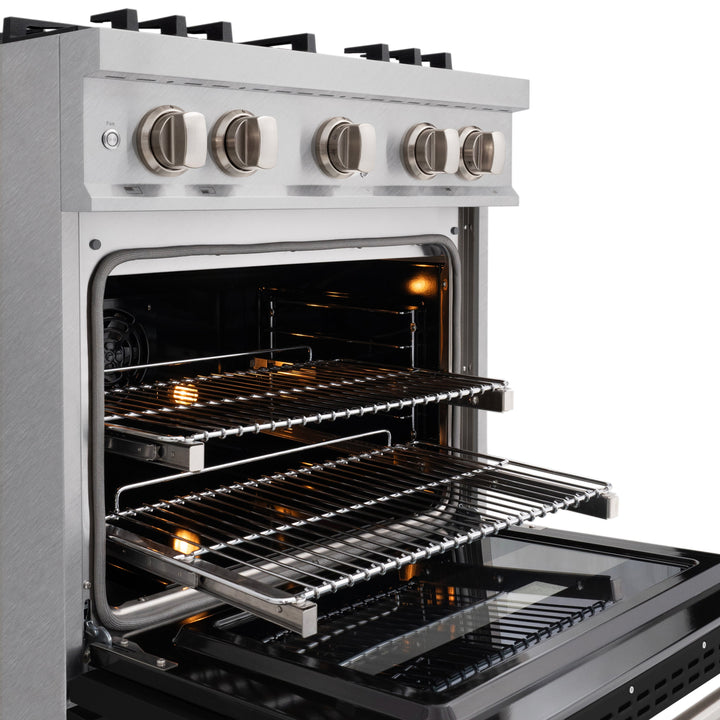 ZLINE 30 in. 4.2 cu. ft. Classic Dual Fuel Range with 4 Burner Gas Cooktop and Electric Convection Oven in Satin Stainless Steel with Black Matte Door (CDRS-BLM-30)
