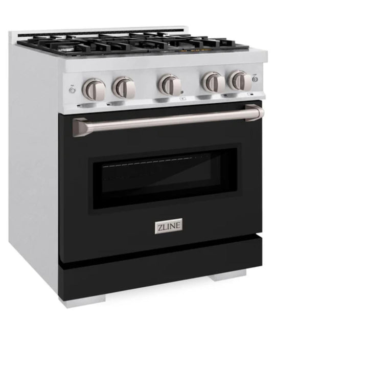ZLINE Classic Dual Fuel Ranges with Black Matte Doors in Satin Stainless Steel Finish