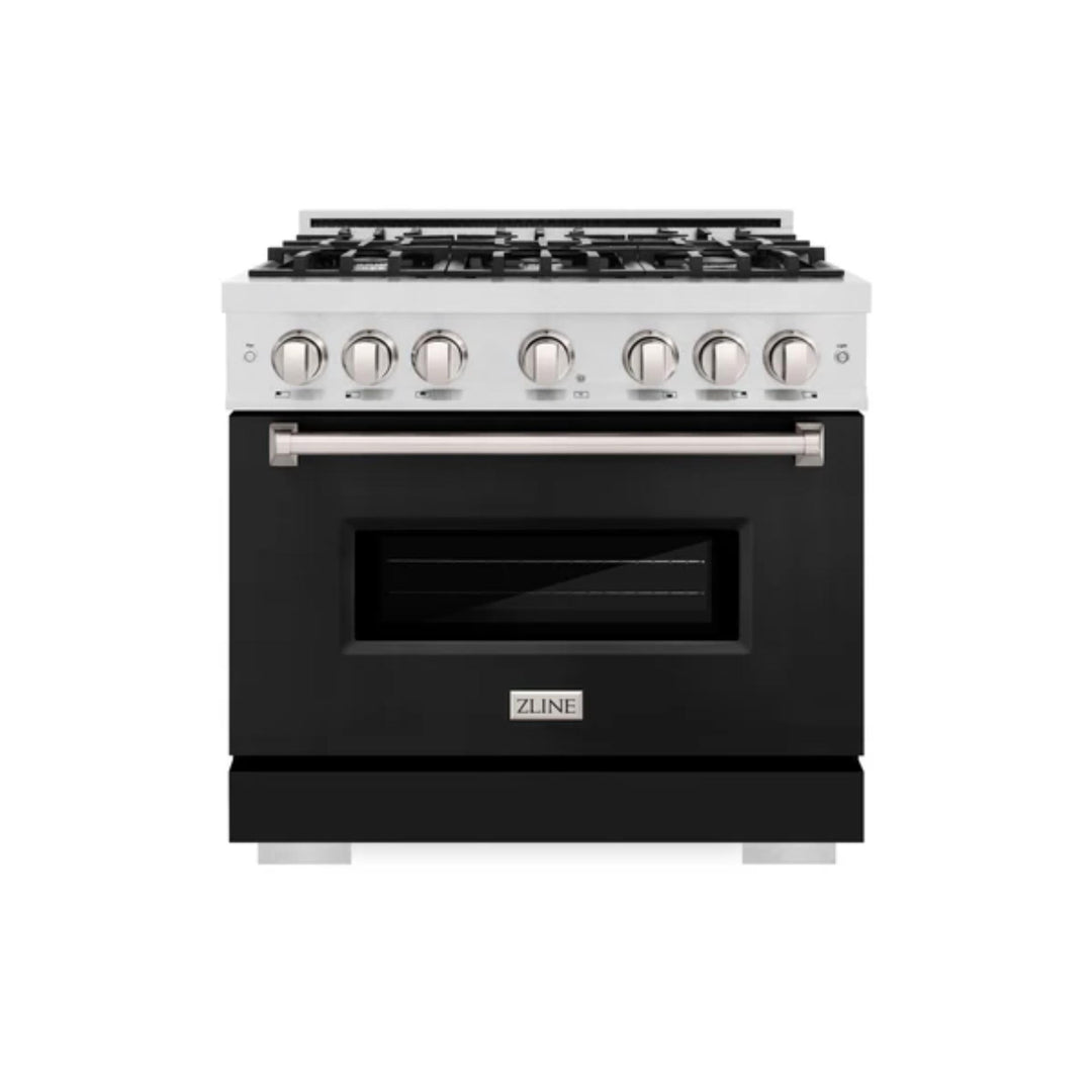 ZLINE Classic Dual Fuel Ranges with Black Matte Doors in Satin Stainless Steel Finish