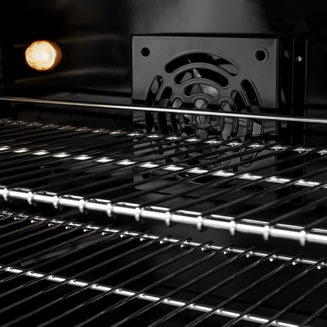 ZLINE 48 in. 6.7 cu. ft. Classic Double Oven Dual Fuel Range with 8 Burner Gas Cooktop in Satin Stainless Steel with Black Matte Doors (CDRS-BLM-48)