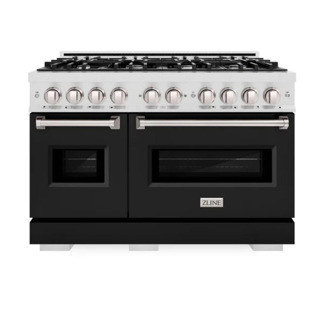 ZLINE Classic Dual Fuel Ranges with Black Matte Doors in Satin Stainless Steel Finish