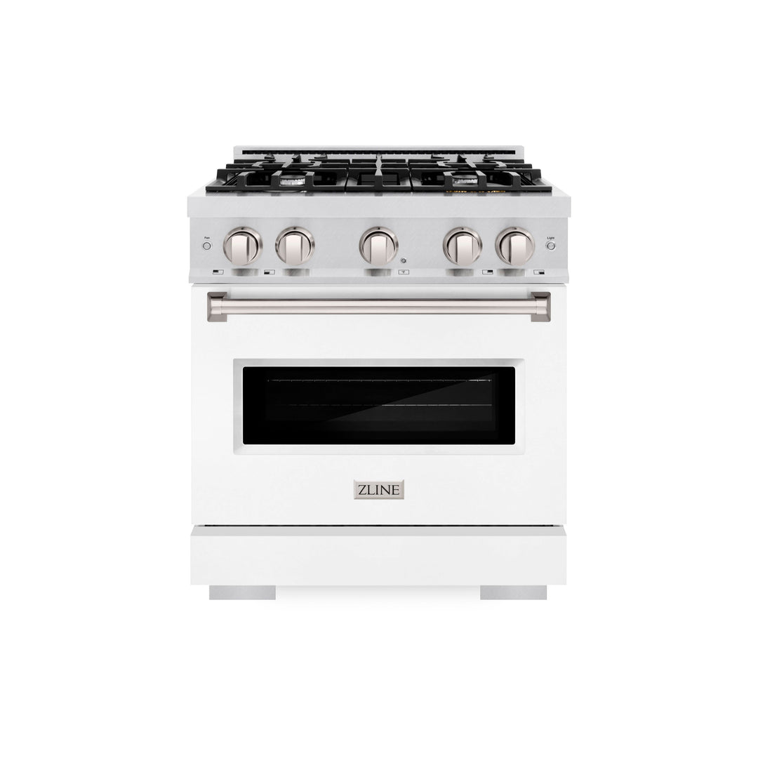 ZLINE 36 in. 5.2 cu. ft. Classic Dual Fuel Range with 6 Burner Gas Cooktop and Electric Convection Oven in Satin Stainless Steel with White Matte Door (CDRS-WM-36)