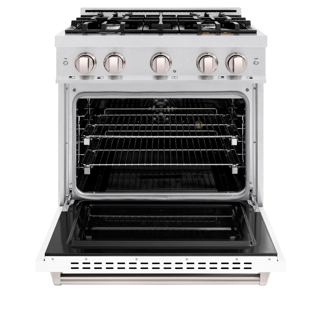 ZLINE 36 in. 5.2 cu. ft. Classic Dual Fuel Range with 6 Burner Gas Cooktop and Electric Convection Oven in Satin Stainless Steel with White Matte Door (CDRS-WM-36)