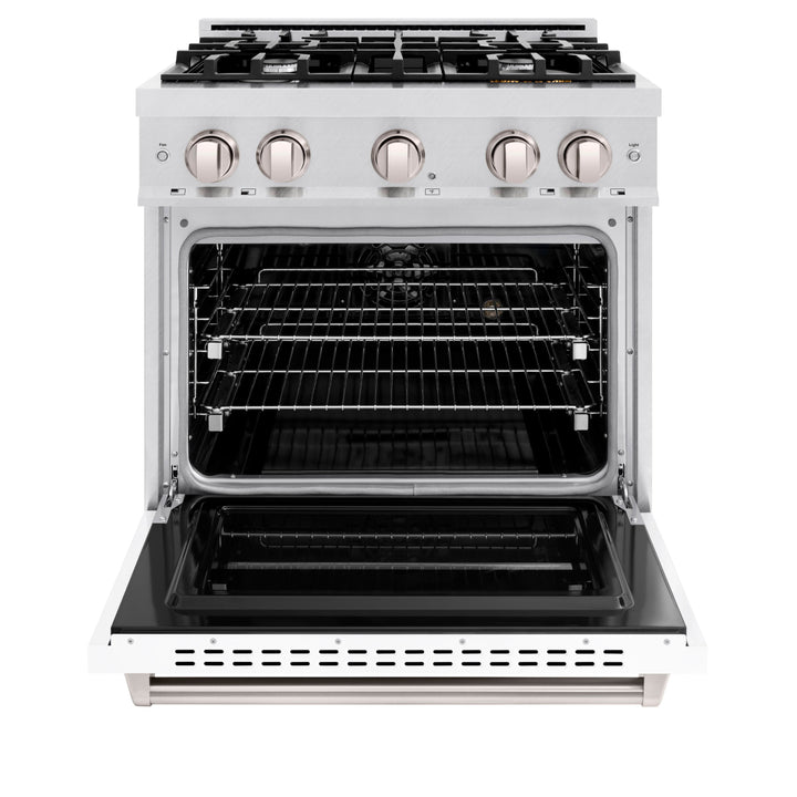 ZLINE 36 in. 5.2 cu. ft. Classic Dual Fuel Range with 6 Burner Gas Cooktop and Electric Convection Oven in Satin Stainless Steel with White Matte Door (CDRS-WM-36)