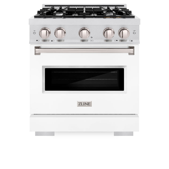 ZLINE 30 in. 4.2 cu. ft. Classic Dual Fuel Range with 4 Burner Gas Cooktop and Electric Convection Oven in Satin Stainless Steel with White Matte Door (CDRS-WM-30)