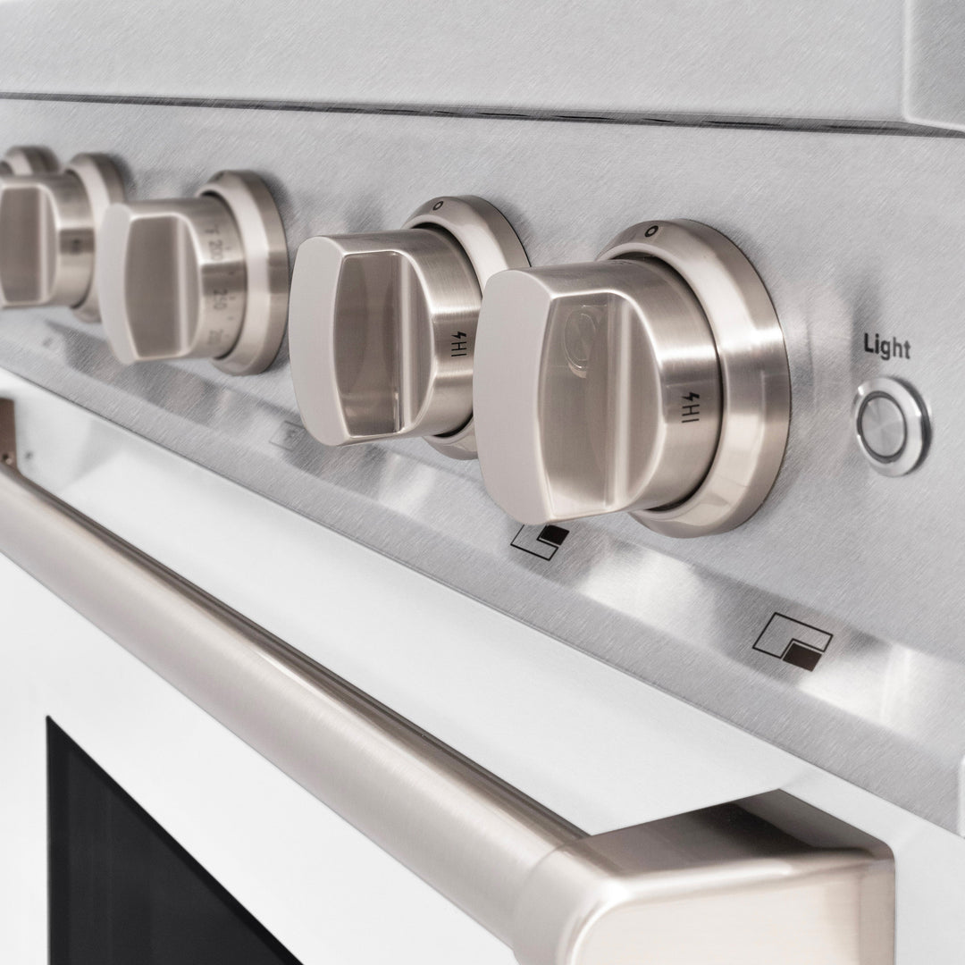 ZLINE 36 in. 5.2 cu. ft. Classic Dual Fuel Range with 6 Burner Gas Cooktop and Electric Convection Oven in Satin Stainless Steel with White Matte Door (CDRS-WM-36)