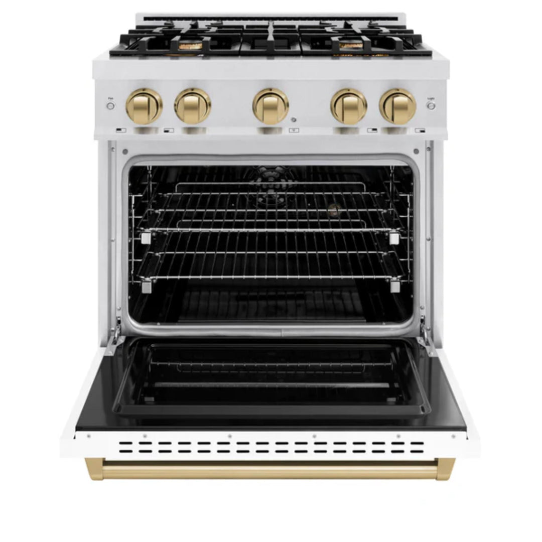 ZLINE Autograph Edition Classic Dual Fuel Ranges in White Matte.