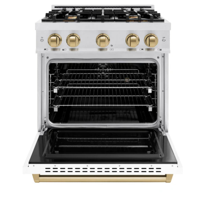 ZLINE Autograph Edition Classic Dual Fuel Ranges in White Matte.