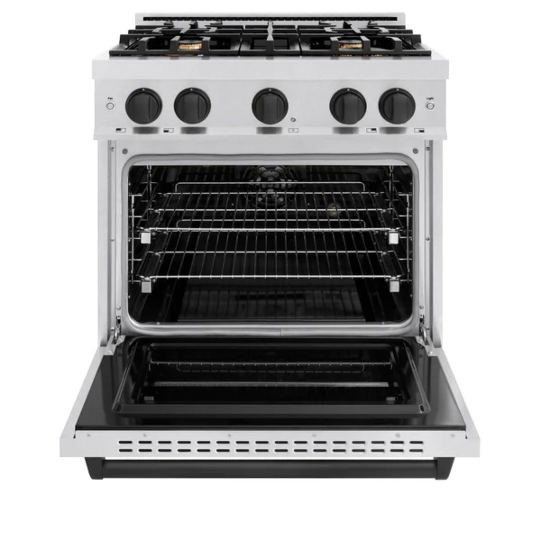 ZLINE Autograph Edition Classic Dual Fuel Ranges with Matte Black Accents in Satin Stainless Steel