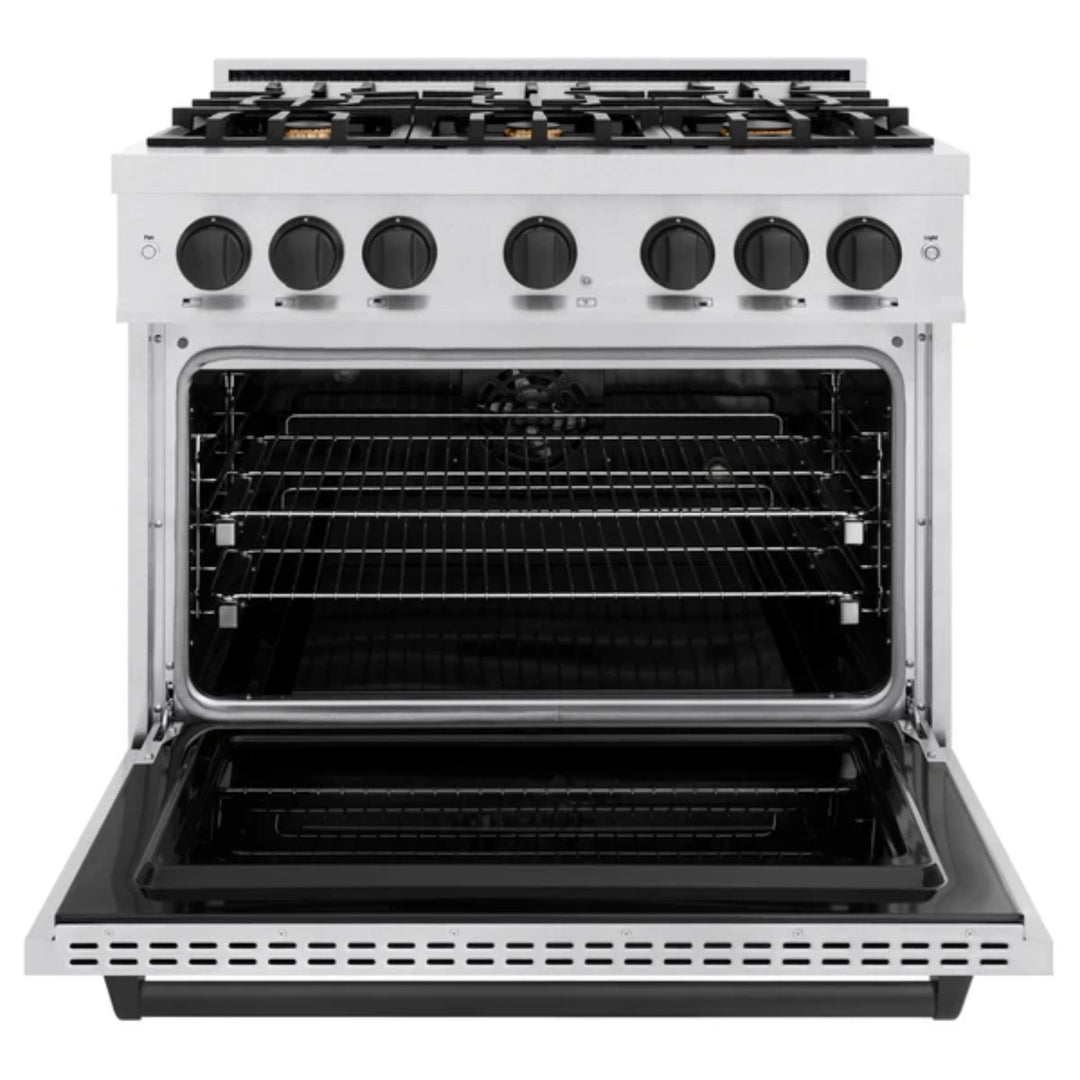 ZLINE Autograph Edition Classic Dual Fuel Ranges with Matte Black Accents in Satin Stainless Steel