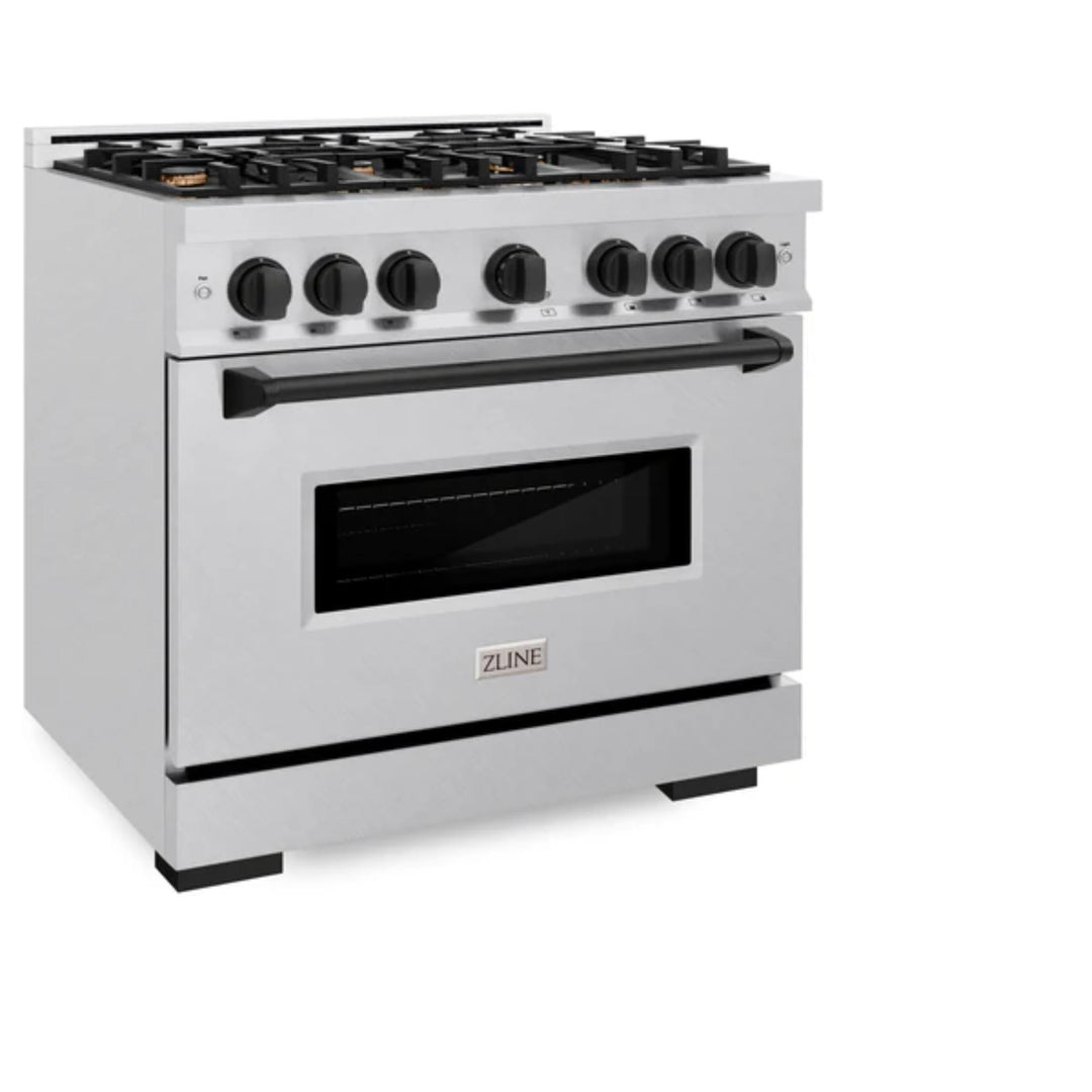 ZLINE Autograph Edition Classic Dual Fuel Ranges with Matte Black Accents in Satin Stainless Steel
