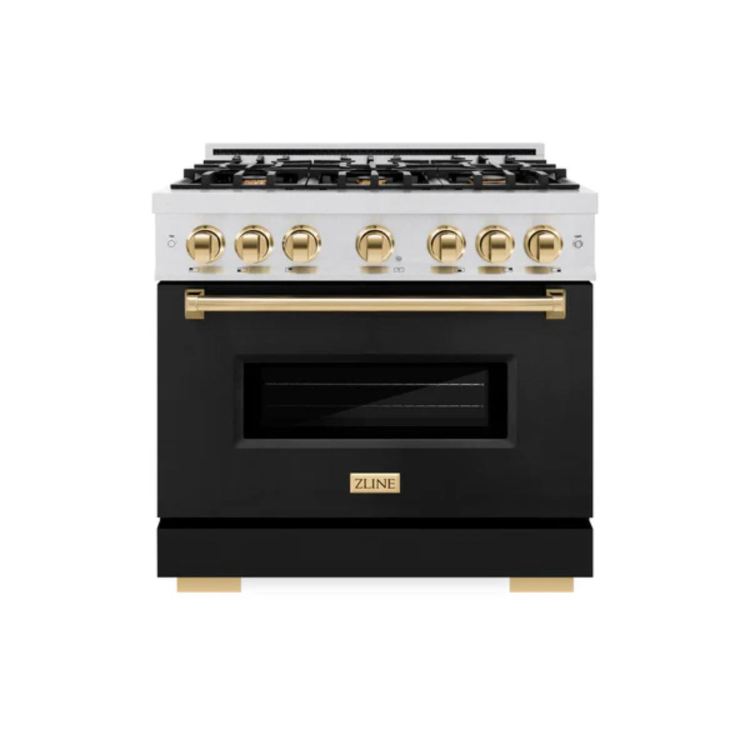 ZLINE Autograph Edition 36" Classic Dual Fuel Range in Satin Stainless Steel with Matte Black Accents