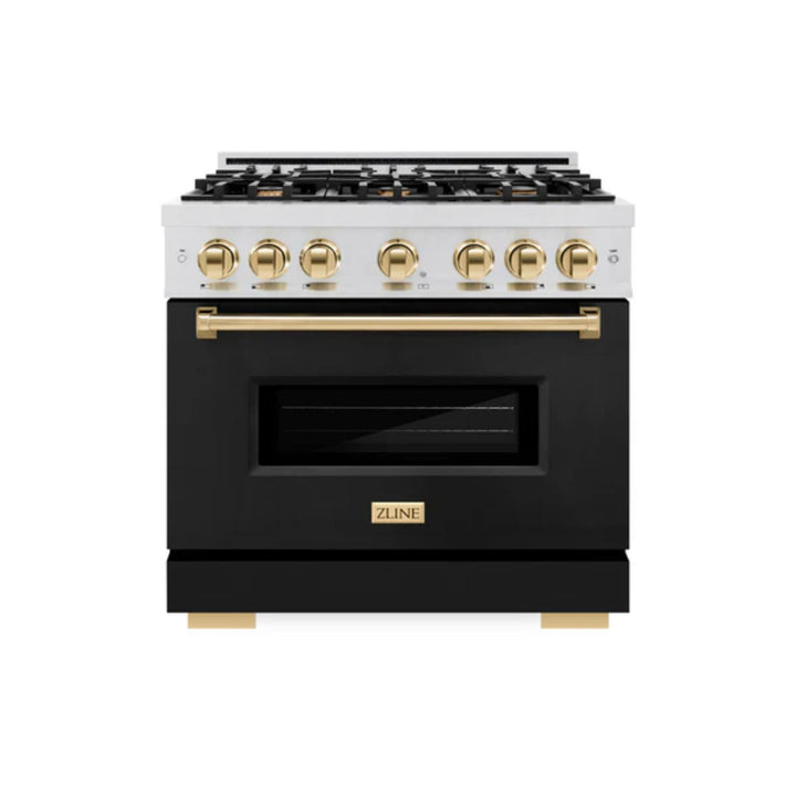 ZLINE Autograph Edition 36" Classic Dual Fuel Range in Satin Stainless Steel with Matte Black Accents