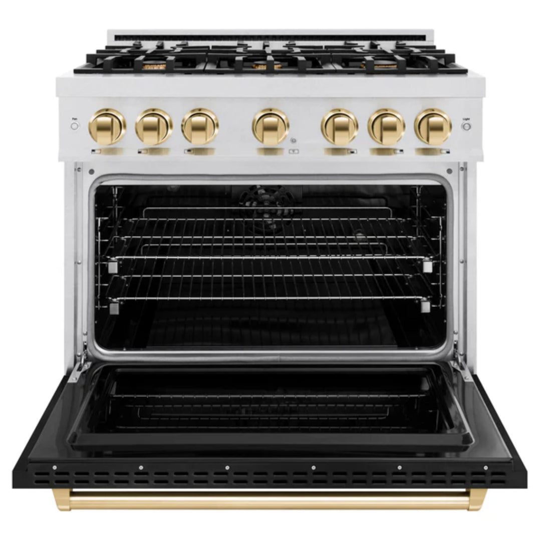 ZLINE Autograph Edition 36" Classic Dual Fuel Range in Satin Stainless Steel with Matte Black Accents