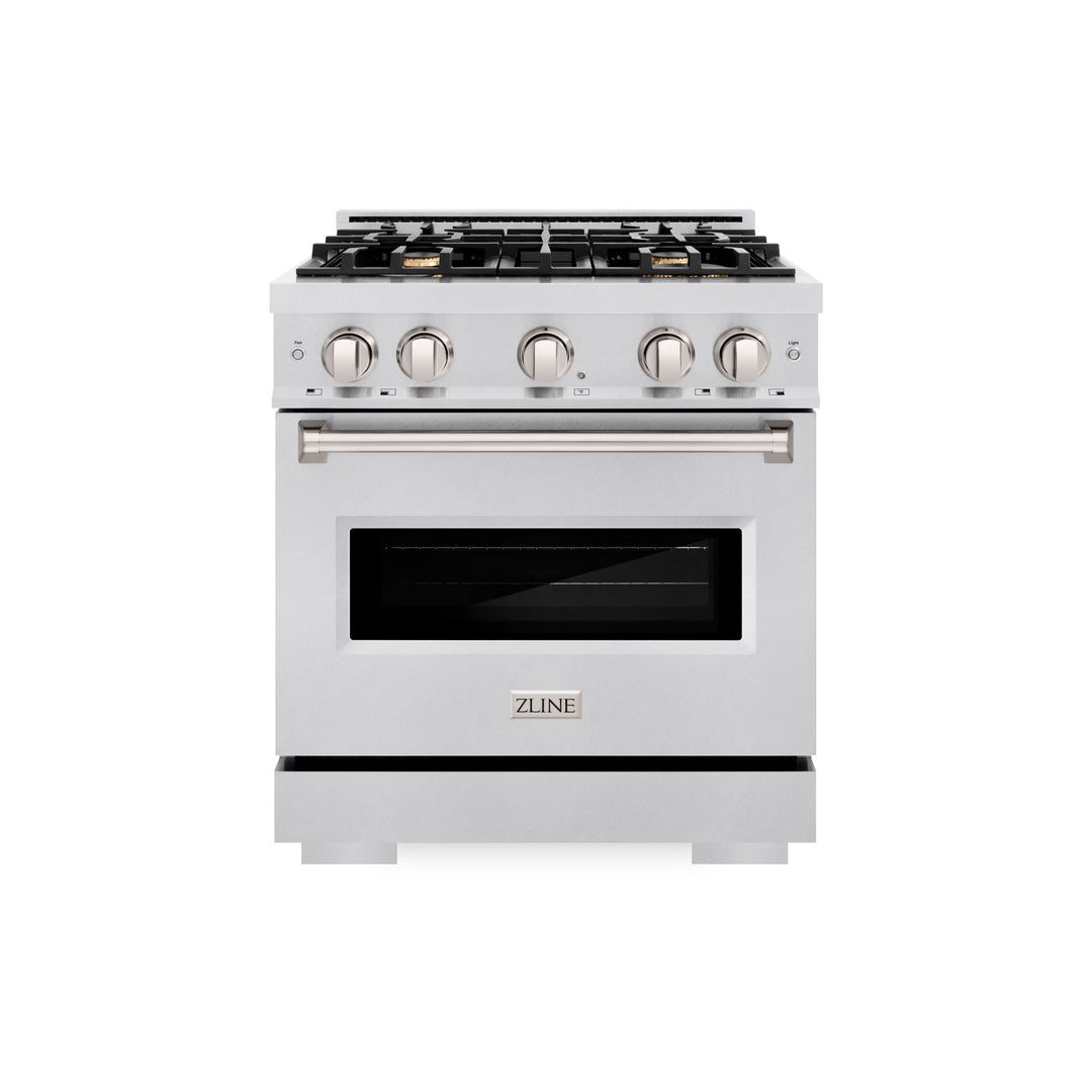 ZLINE 30 in. 4.2 cu. ft. Classic Dual Fuel Range with Gas Cooktop and Electric Convection Oven in Satin Stainless Steel with 4 Brass Burners (CDRS-BR-30)