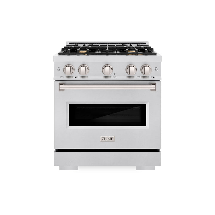 ZLINE 30 in. 4.2 cu. ft. Classic Dual Fuel Range with Gas Cooktop and Electric Convection Oven in Satin Stainless Steel with 4 Brass Burners (CDRS-BR-30)