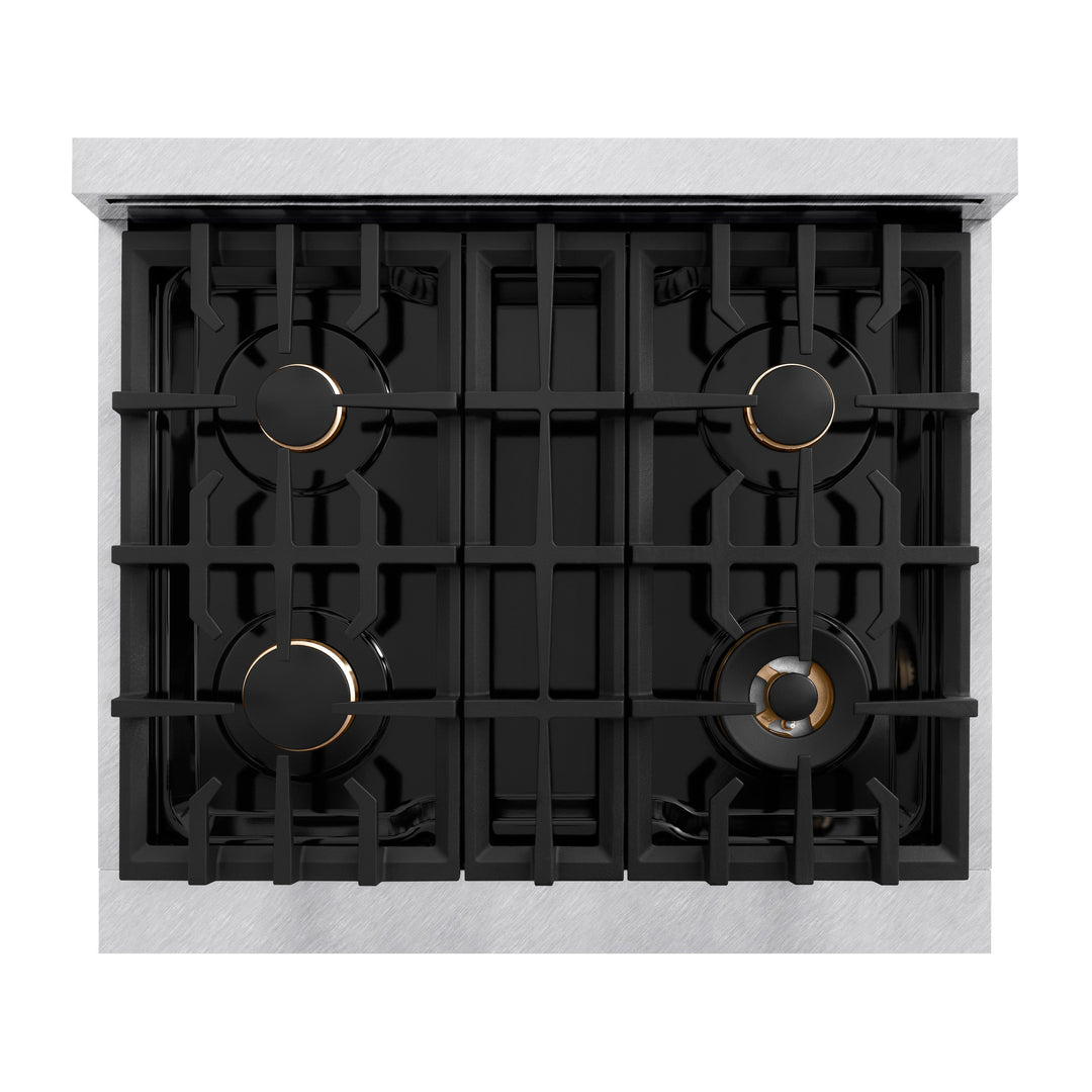 ZLINE 30 in. 4.2 cu. ft. Classic Dual Fuel Range with Gas Cooktop and Electric Convection Oven in Satin Stainless Steel with 4 Brass Burners (CDRS-BR-30)