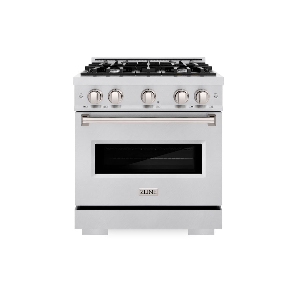 ZLINE 30 in. 4.2 cu. ft. Classic Gas Range with 4 Burner Cooktop and Convection Gas Oven in Satin Stainless Steel, Open Box-Excellent Condition